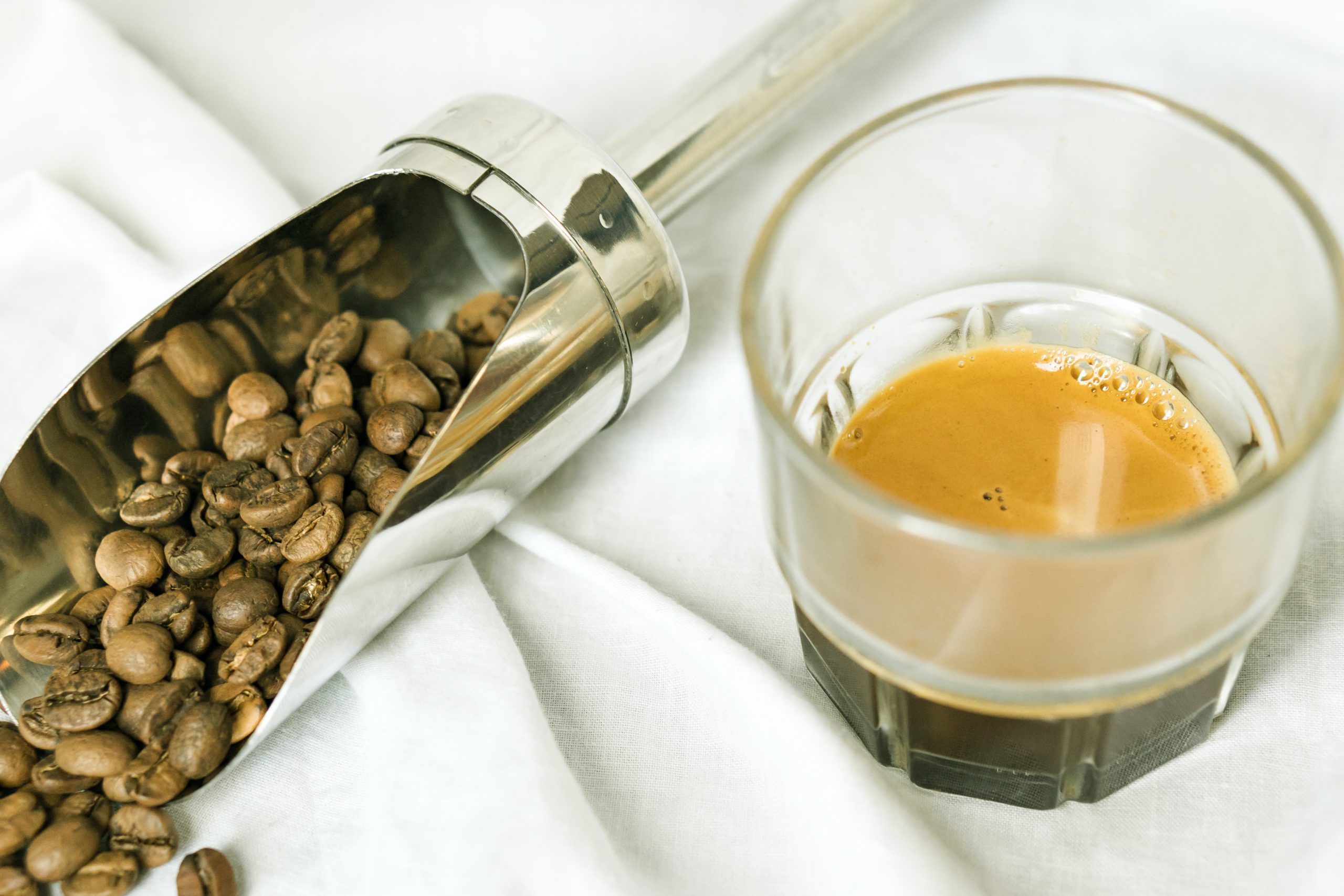 Coffee beans and espresso shot